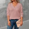 JPNTKY Women's Fashion Casual Solid Color Print V-Neck Long Sleeve Blouses & Shirts