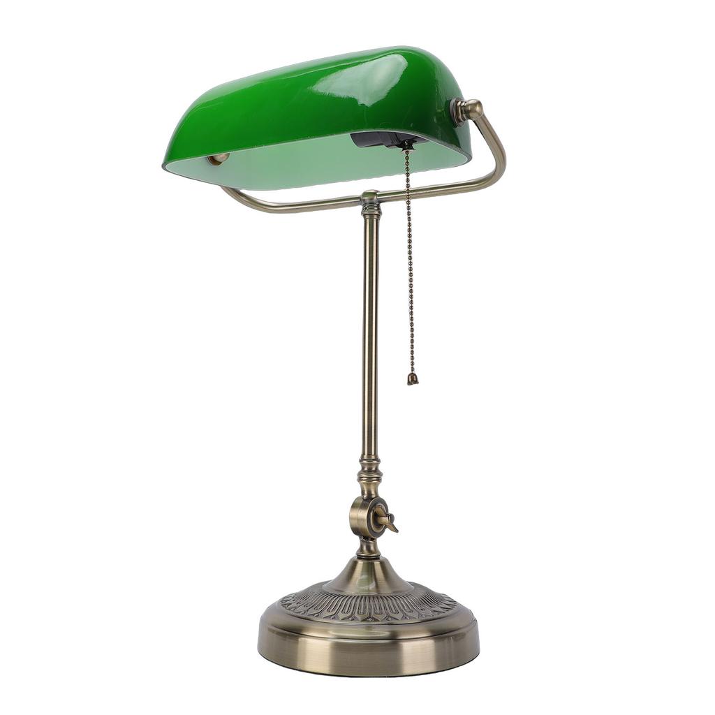 Vintage Desk Lamp Plug In Table Lamp with Green Glass Shade Pull Chain Switch for Home Bedroom Study Room US Plug 110V