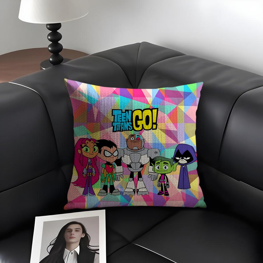 TTeen TitansS GGo Cartoon Cushion Cover Natural Linen Organic Fabric DoubleSided Printing Sofa Home Decor Gift Pillow Case