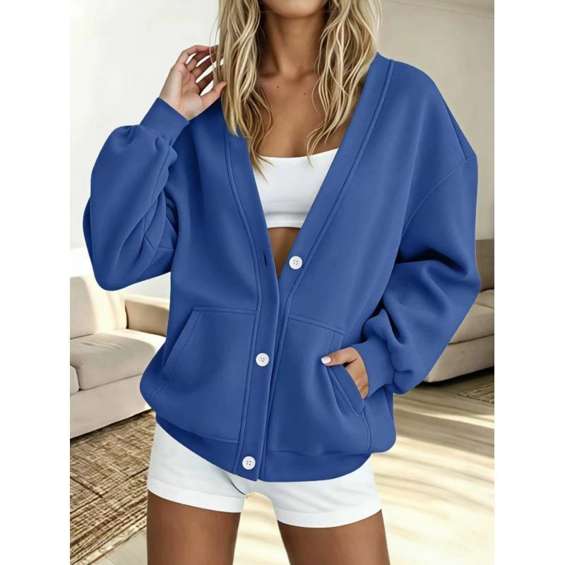 Women S Solid Color Long Sleeve Button Cardigan Hoodie Casual Outerwear