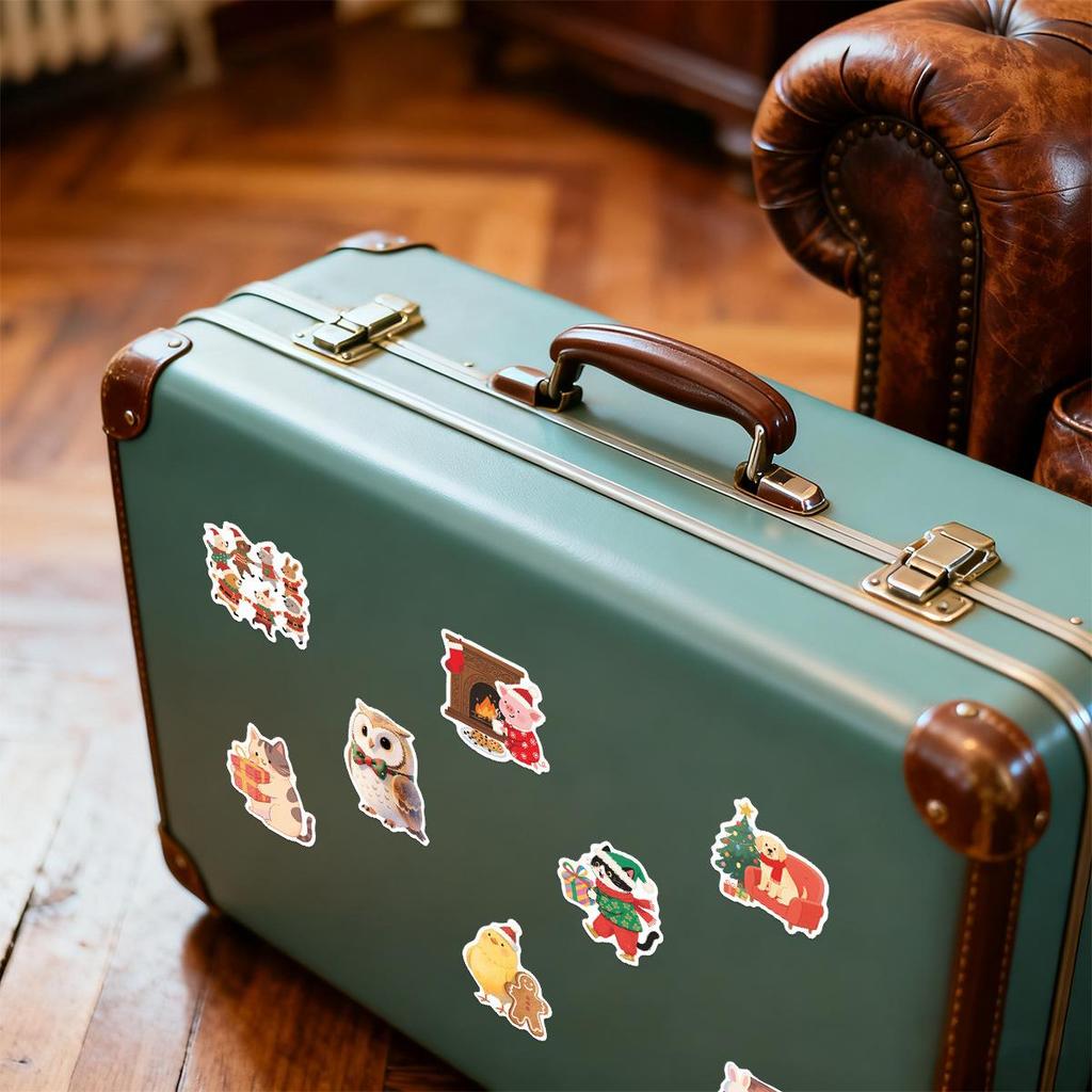 50 Christmas Animal Stickers: Waterproof Decorations for Journals, Phone Cases, and Suitcases