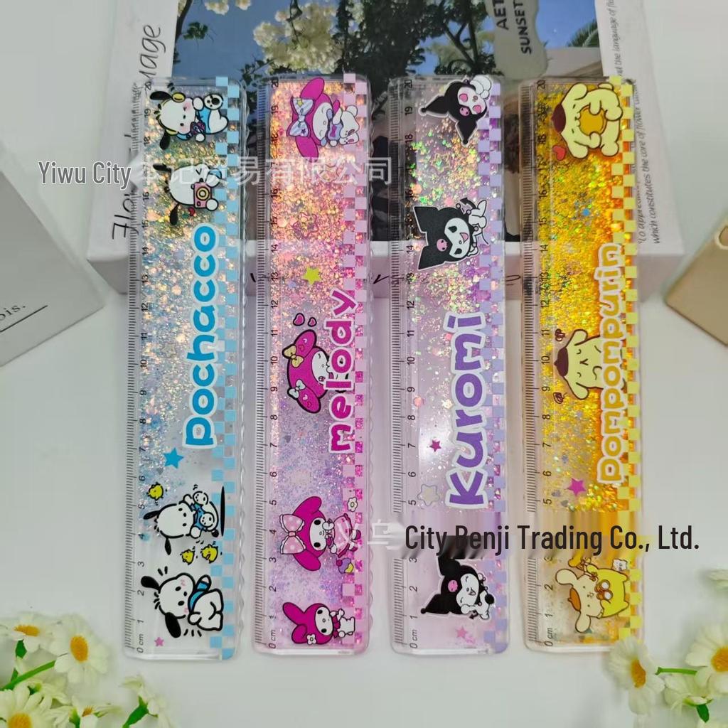 Sanrio 20CM Buntes Ölgefülltes Treibsand Wellenlineal Set für Studenten zum Stressabbau