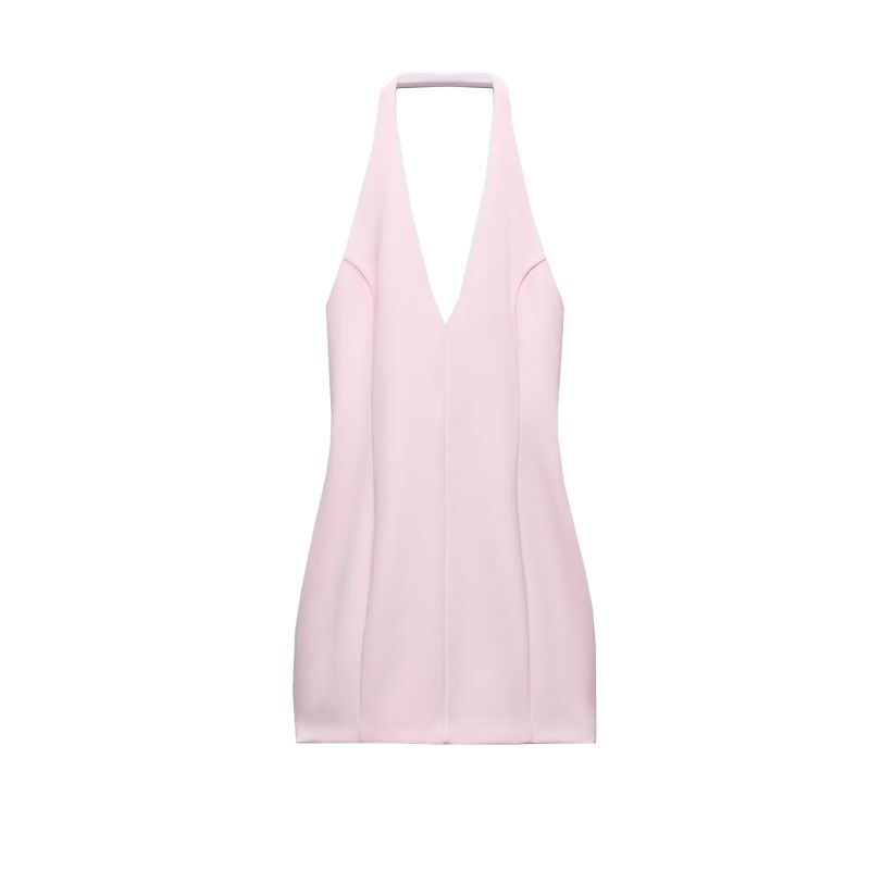 

Spring New Women s Fashion Sweet Sexy Slim Fit Backless Design Hanging Collar Short Dress 3397777 Pale pink L