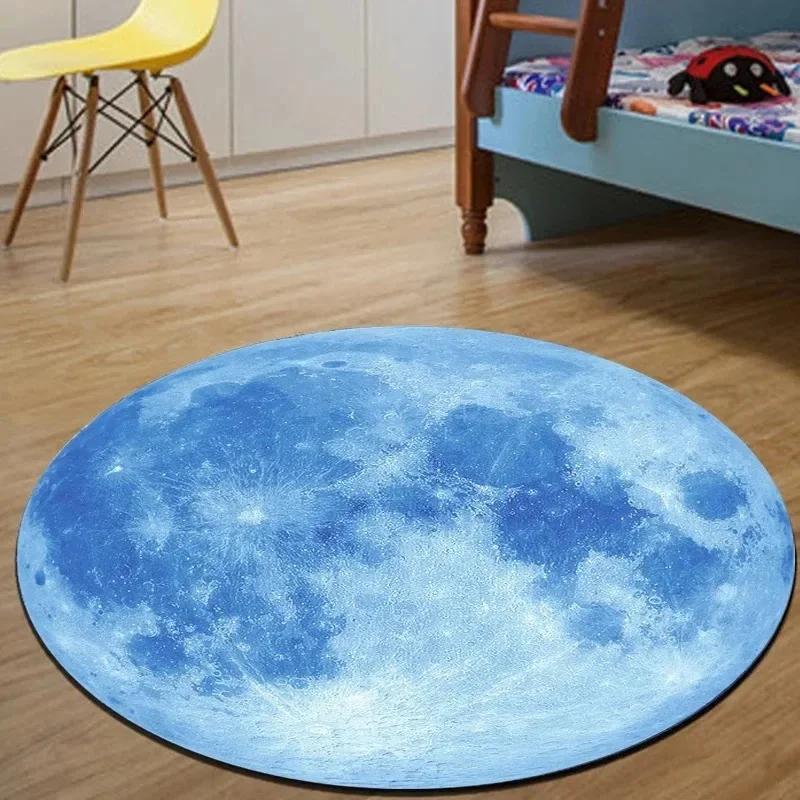 Celestial Round Floor Mat Featuring Earth Moon and Mars Anti-Slip Carpet for Bedroom Computer Chair Unique Rug for Home Decor