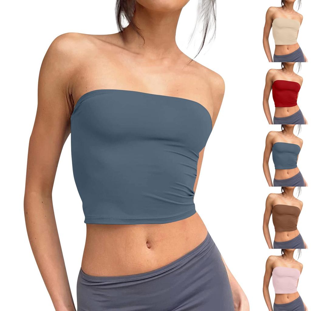 Dámské tubusové topy Crop topy bez ramínek Basic bez rukávů Bandeau bez rukávů Roztomilé letní outfity Sexy pevné topy