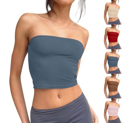 Womens Tube Tops Strapless Crop Tops Basic Backless Sleeveless Bandeau Cute Summer Outfits Sexy Solid Tops