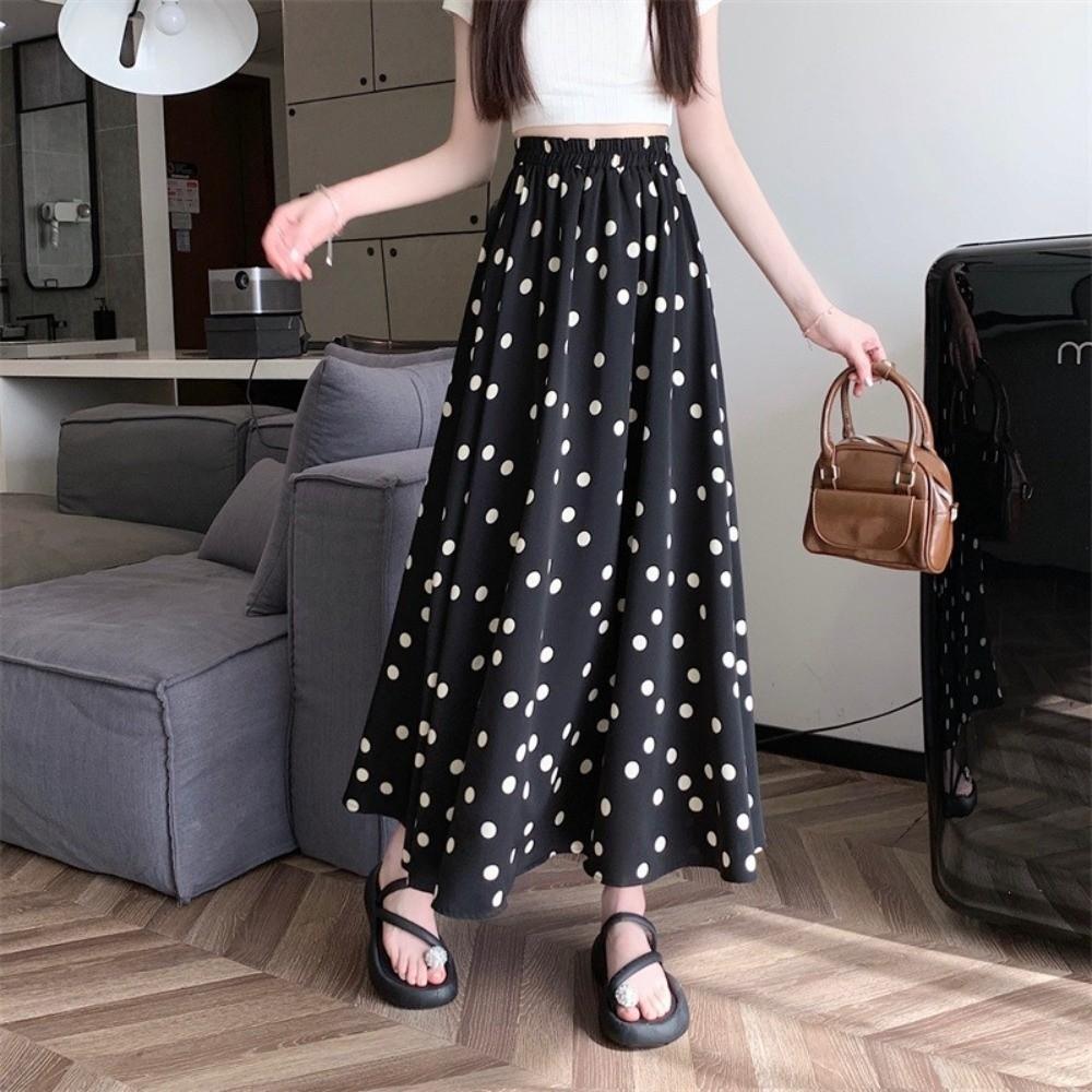 Splicing Design A-Line Skirt Slim Fit Half-length Dress Elegant Polka Dot Skirt Wedding Guest