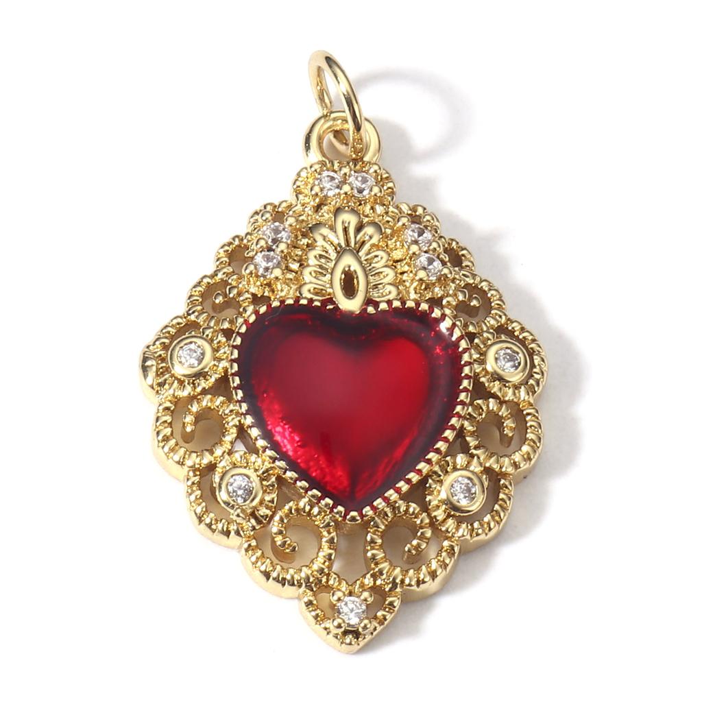 1 Stück Klassische Rote Religiöse Herz-Anhänger Für Schmuckherstellung Goldfarbe Ex Voto Anhänger Klare Kubische Zirkonia Halskette DIY