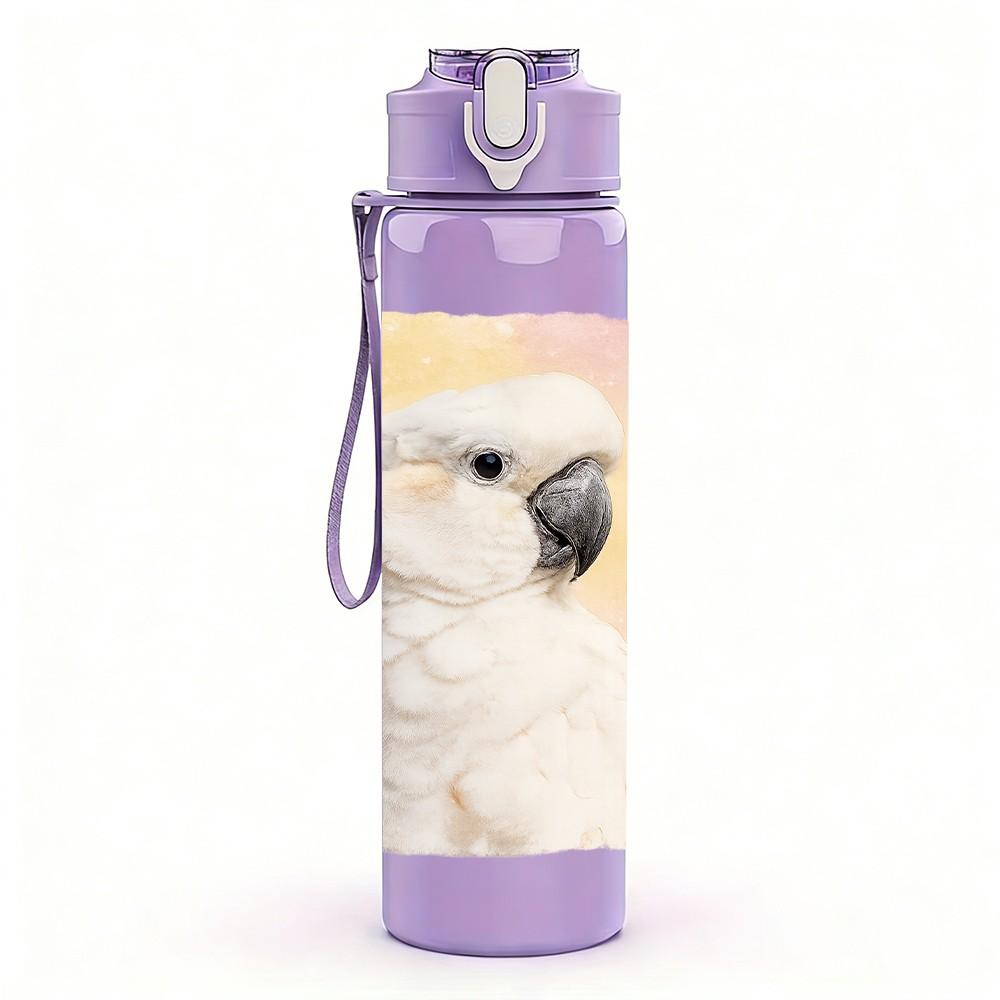 1PC White Cockatoo Bird Side Portrait 750ml Color Plastic Sports Water Bottle Leakproof Flip Straw Lid Suitable for Sports Office Home Use