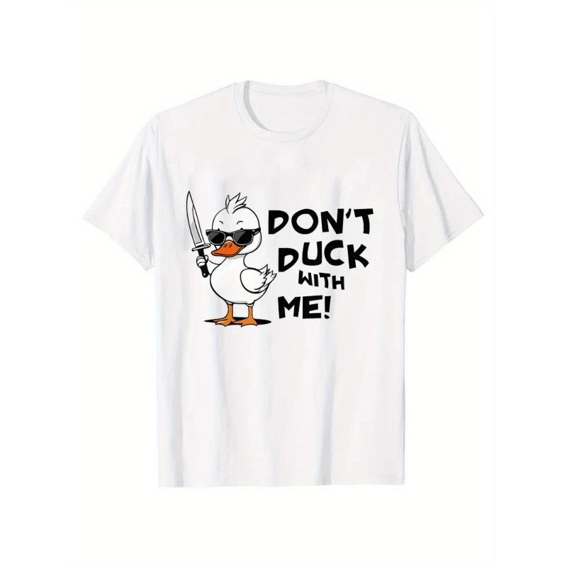 European sizes Plus Size Men's Cotton T-Shirt with Duck & Knife Print - Casual Short Sleeve, Round Neck Tee for Summer - Machine Washable, PLUS SIZE