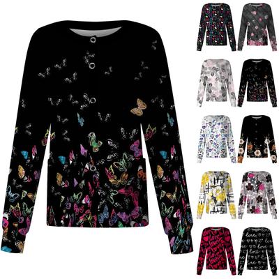 Women Long Sleeve Pattern Pocket Working Stand-up Collar Single-breasted Protective Overalls Cardigan Jacket Top