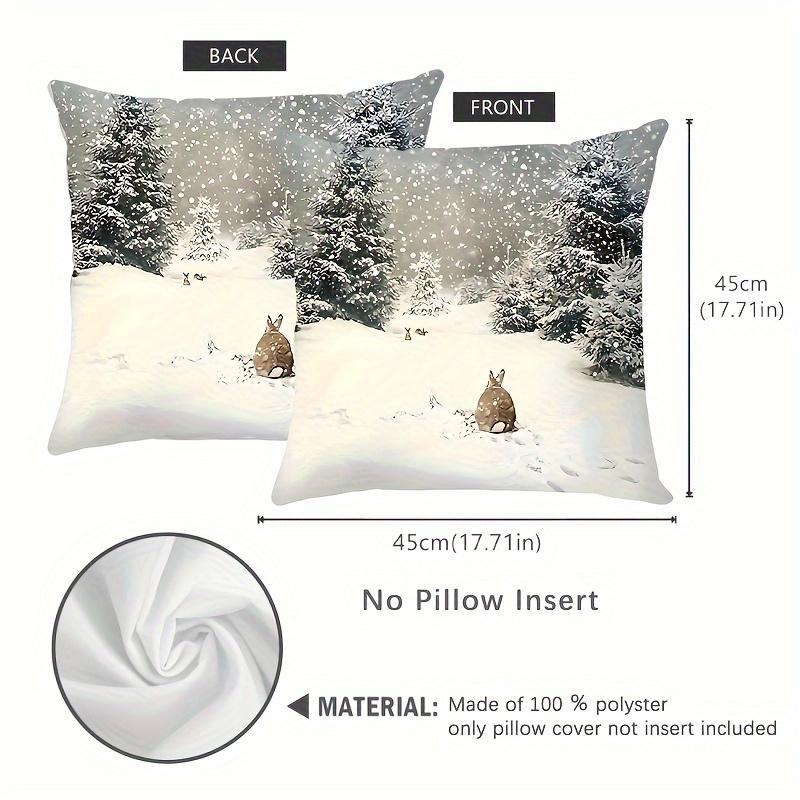 1Pc Contemporary Style Throw Pillow Cover with Winter Rabbit and Snowflakes Design - Machine Washable, Zippered Closure,Woven Polyester 17.7x17.7 inch