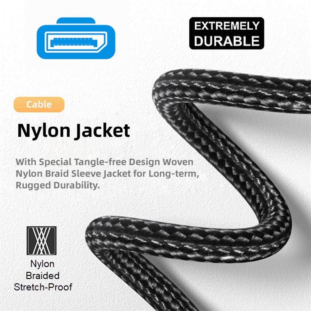 NFHK 2M Abgewinkelt DisplayPort DP zu DP 4K Silber Ultra HD UHD 90 für und Grafikkarten Kabel, 60Hz, Gesleevt, Grad, Desktops, Laptops, Monitore,