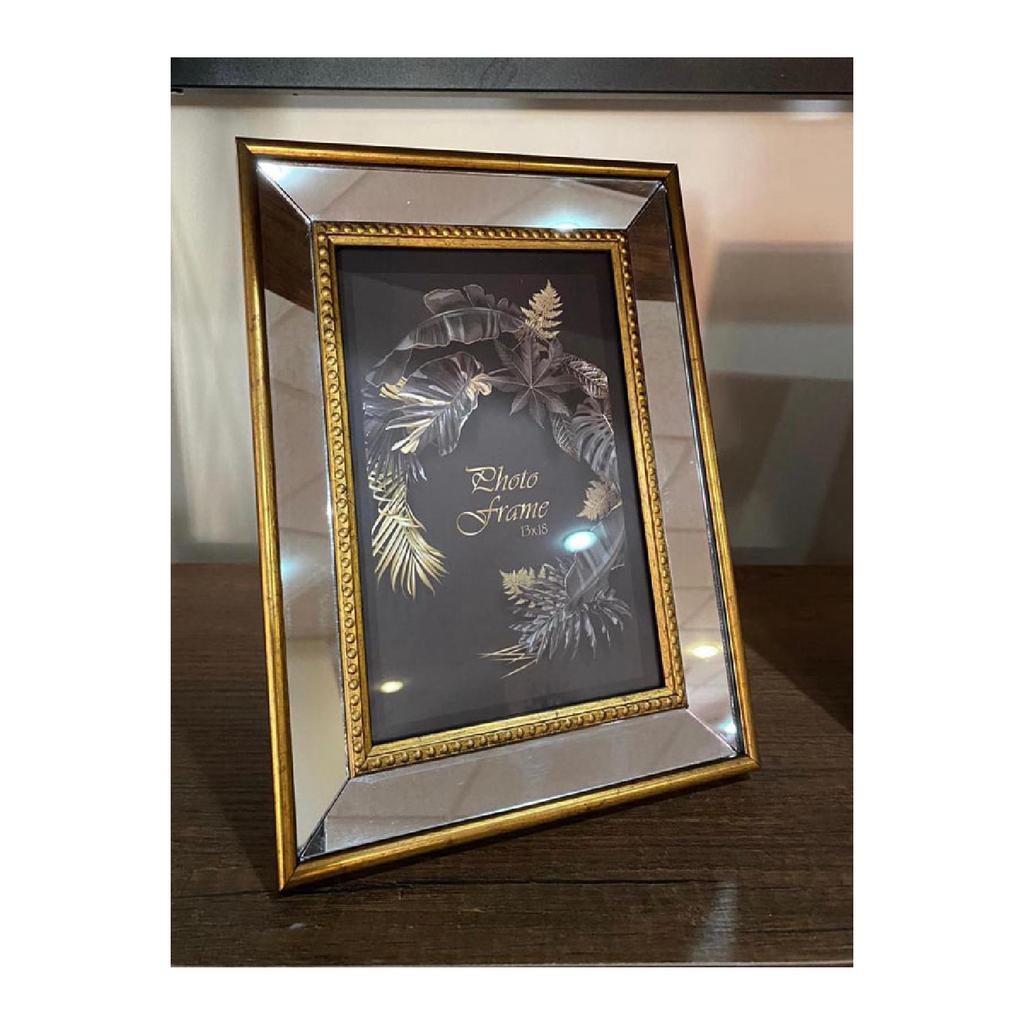 Mirrored Frame, Glass Mirrored Gold Color Framed Photo Frame, 15x21cm (2 Pieces)