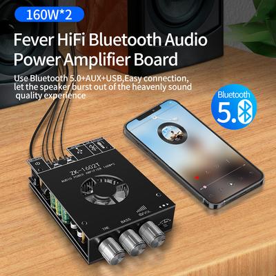 ZK-1602T Bluetooth 5.0 Subwoofer Amplifier Board 2.0 Channel High Power 160W+160W TDA7498E USB Audio Stereo High and Low Audio