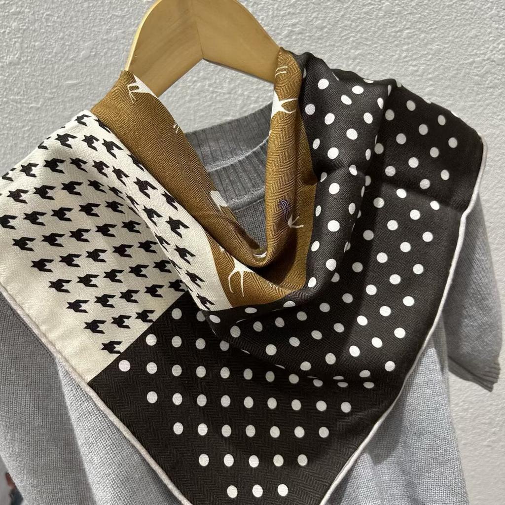 Double-Sided Silk Wool Scarf Women'S Autumn And Winter Silk Wool 70 Square Scarf Warm Dual-Purpose Women'S Versatile Temperament Air Conditioner Neck