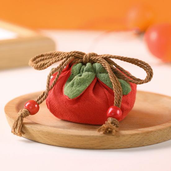 Liten persimonformad myntpåse Mini dragskopåse Bomullslinneplånbok Söt fruktdesign Väskpåse Gåvor till flickor Kvinnor