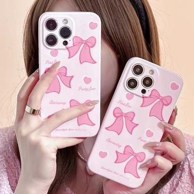 Pink Bow Love Beautiful Imd Phone Case For Iphone 11 12 Promax 14 Pro Max 13promax Cute Cartoon Love Back Cover Capa Shell