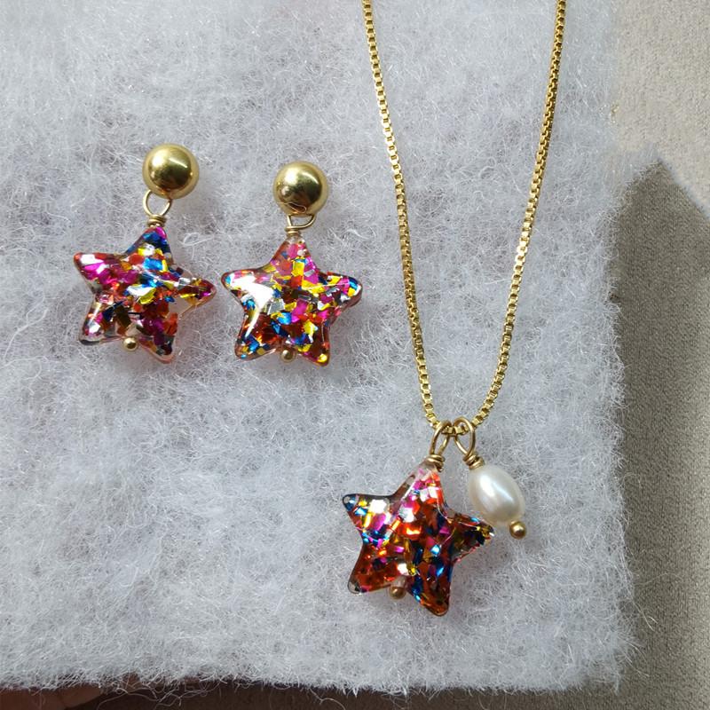 2021 Colorful Retro Star Christmas 925 Silver Earrings