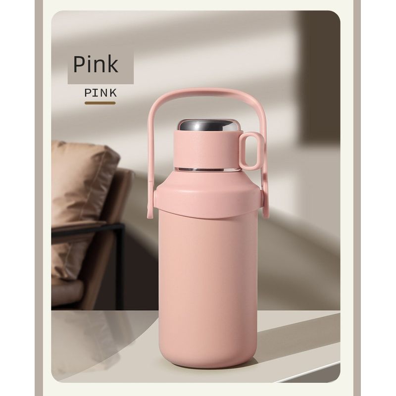 

Portable 316 Outdoor Sports Large-Capacity Thermos Cup with Vacuum Insulation and Handle for Home Use 1200Ml-Tea Water Separation-Pink