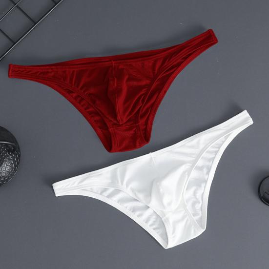Men Briefs Ice Silk Thin Stripe Solid Color U Convex Inside Wearing Sexy Quick Dry Thong Panties Underpants for Sleeping
