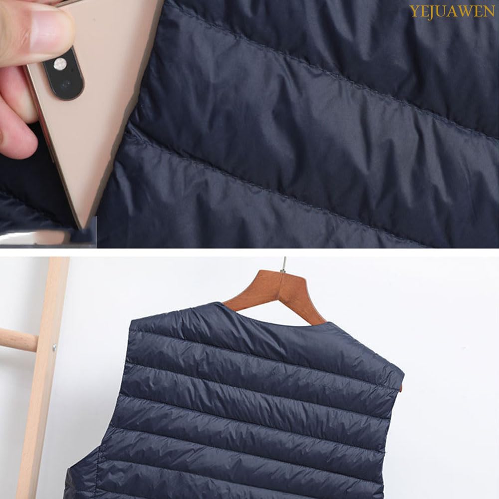 YEJUAWEN Ultralight Down Lightweight and Warm for Fall and Winter Men's Vest, Collarless, (WEN013) (L, Black)