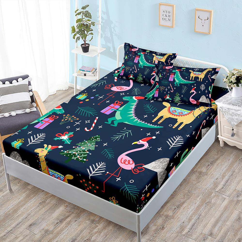 Santa Claus Printed Bed Sheets Snowflakes Christmas Trees Elk Elastic Bands Bed Sheet Pillowcases Home Decor Fashion Bedding