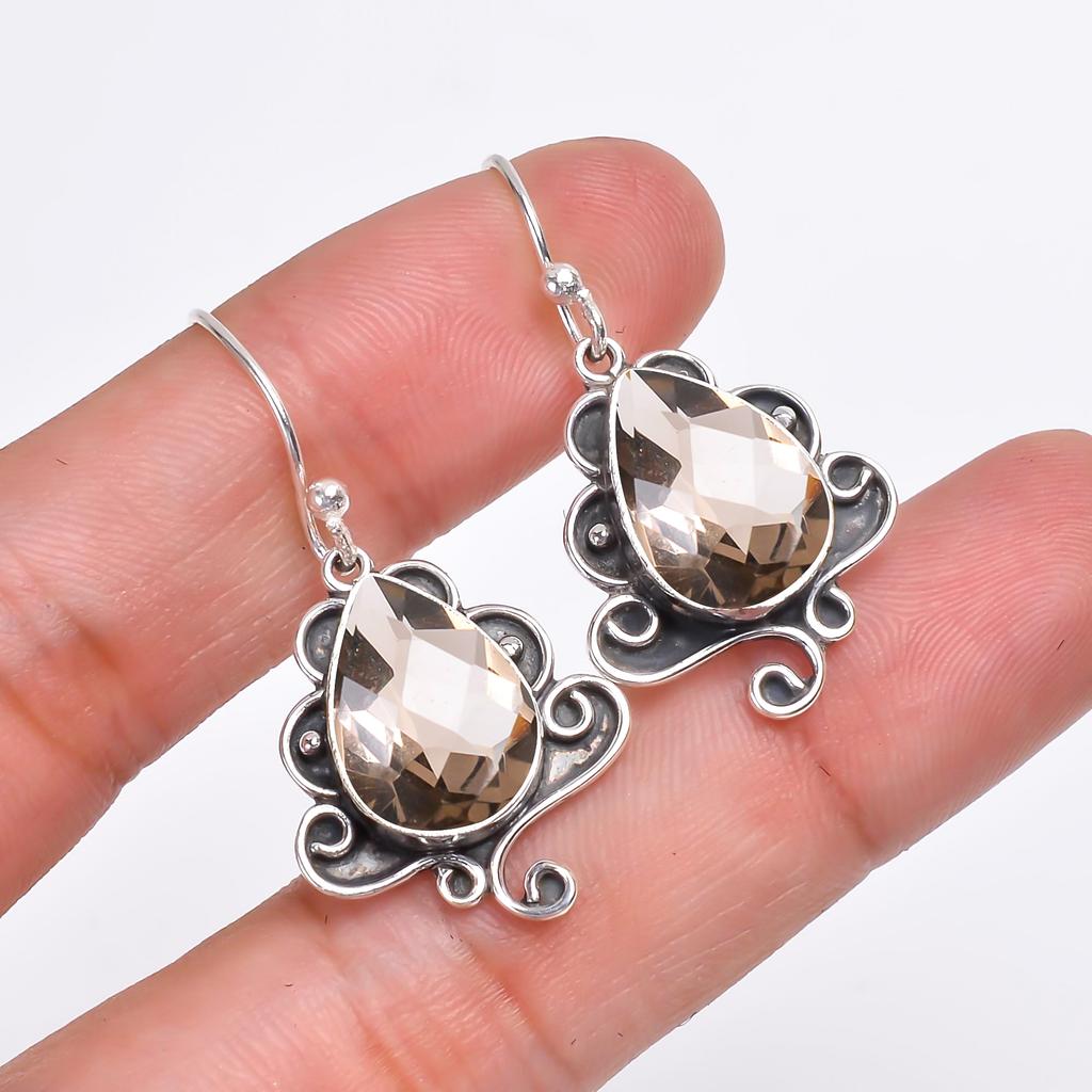Smokey 925 Sterling Silver Earring V9800, Brown Earring, Pear Earring, Valentin's Day Gift, Gift For Her, Birthday Gift, Handmade Jewelry, Silver Jewe