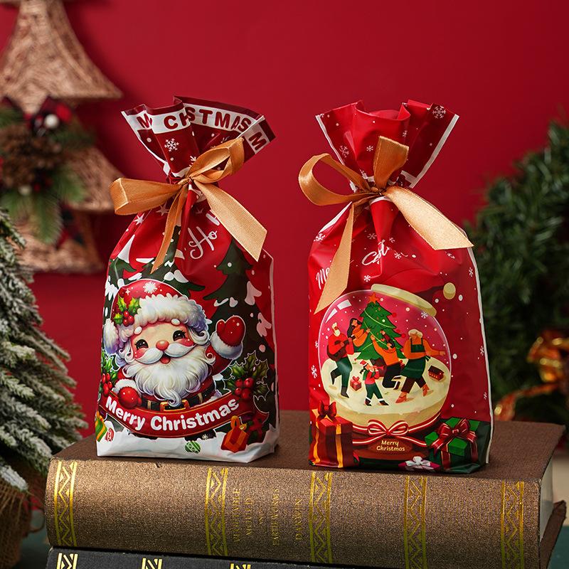 50 Stück Neujahr 2025 Süßigkeitentüte Nikolaus Geschenktüte Schneeflocke Knusprige Kordelzugtasche Frohe Weihnachten Dekorationen für Zuhause Weihnachtsgeschenk