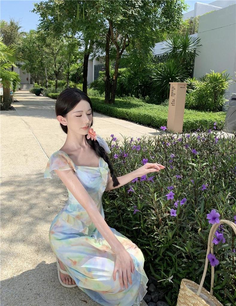 French Chiffon Flutter-Sleeve Slimming Fairy Dress