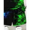Boys' 3D Print Casual T-Shirt and Shorts Set - Black with Green Geometric Pattern, Short Sleeve