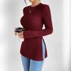 Sexy Women's New Slim Fit Pit Strip Grinding Round Neck Hem Ribbed Knit T-shirt