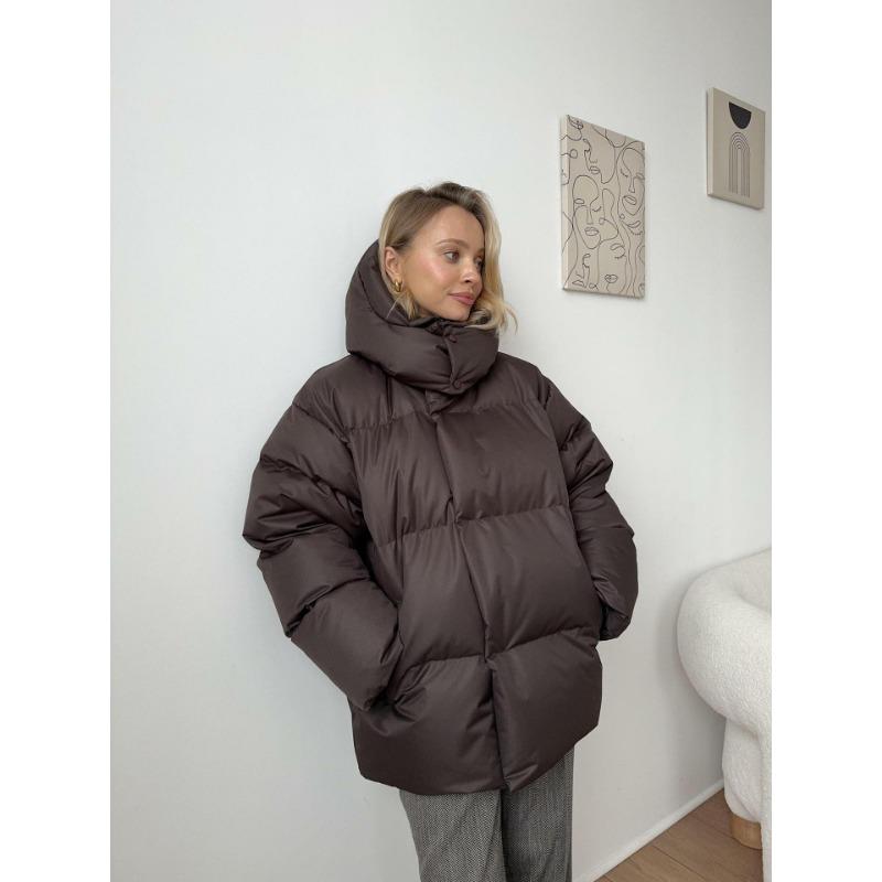 Womens Loose Solid Hooded Thick Padded Warm Winter Jacket