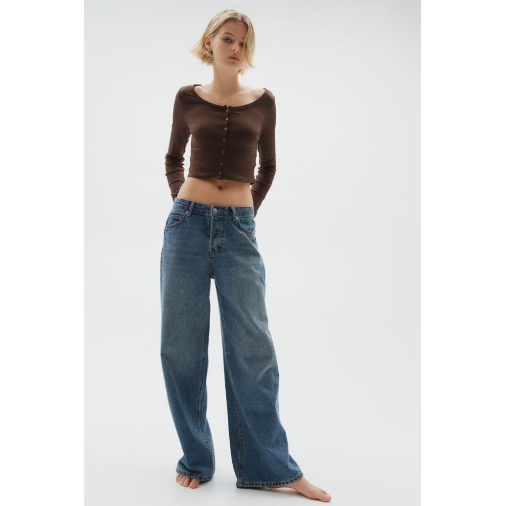 

Верхняя часть HM Ribbed Button Front темно-коричневого цвета