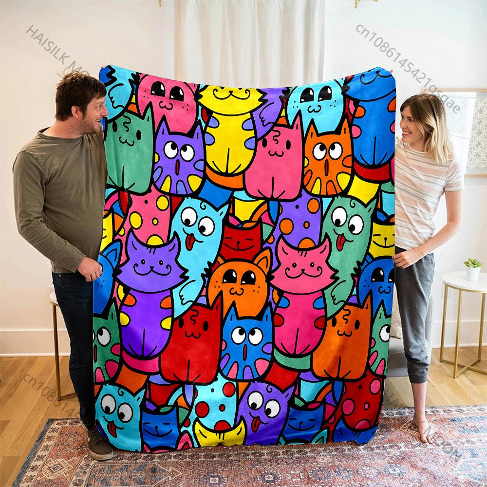 1PC A Group of Cat Print Blanket Room Sofa Decorative Blanket Multi-size Multi-scene Available Top 10 Holiday Gift Fast Shipping 75x90cm(30x35in)