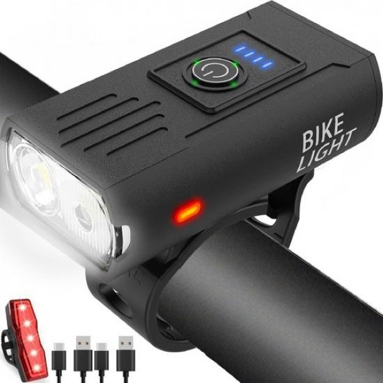 High Lumens USB Rechargeable Bike Light Set Front & Rear Waterproof LED Cycling