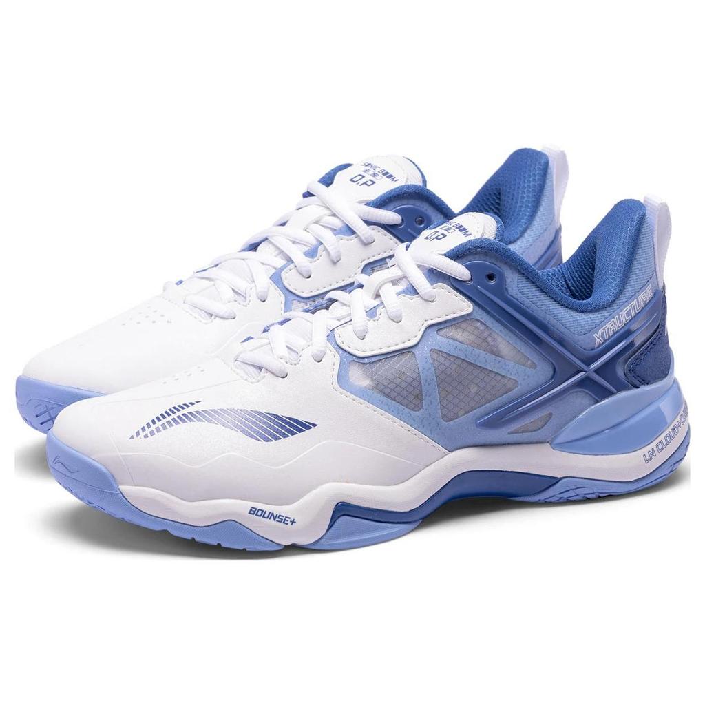 Li Ning Sonic Boom OP Textil, Synthetikleder Abriebfest Niedrig geschnittene Badminton-Schuhe Herren Weiß Blau AYZQ009-9