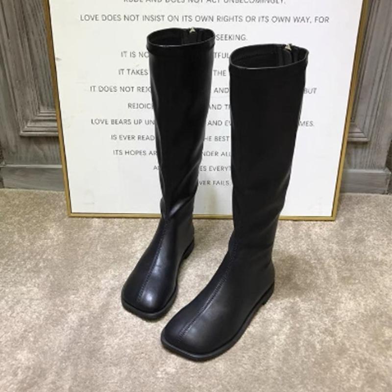 Fashion Women Leather Ankle Boots Flats Square Toe Designer Shoes Trend New Snow Boots Walking Goth Chelsea Boots Zip Female Zapatos