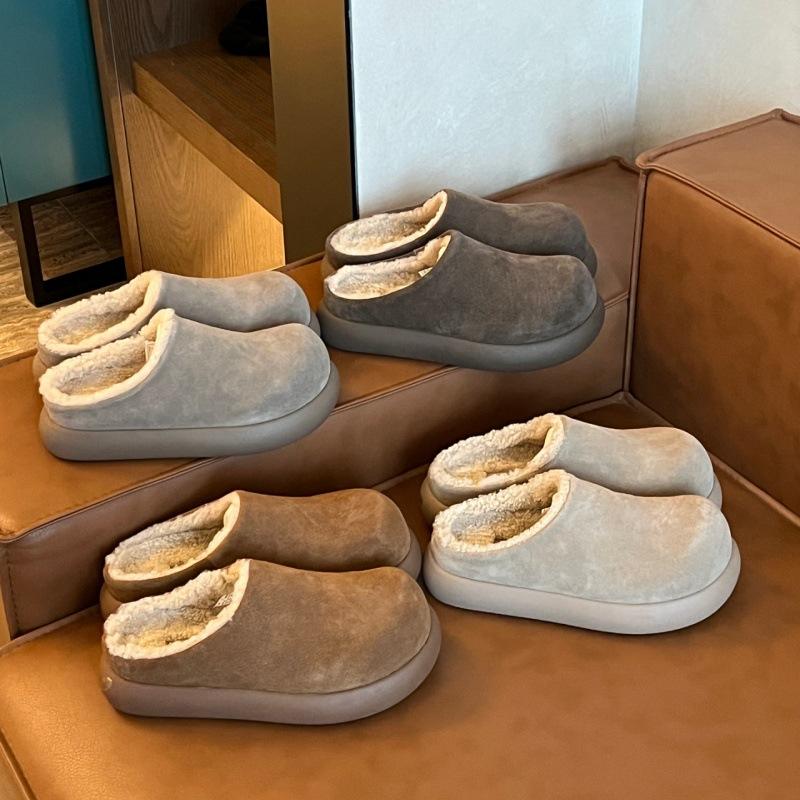 Cattle Cashmere Big Potato Birkenstocks Thick-soled Bag Head Half-towed Fluffy Slippers Women Wear Muller Slippers In Winter