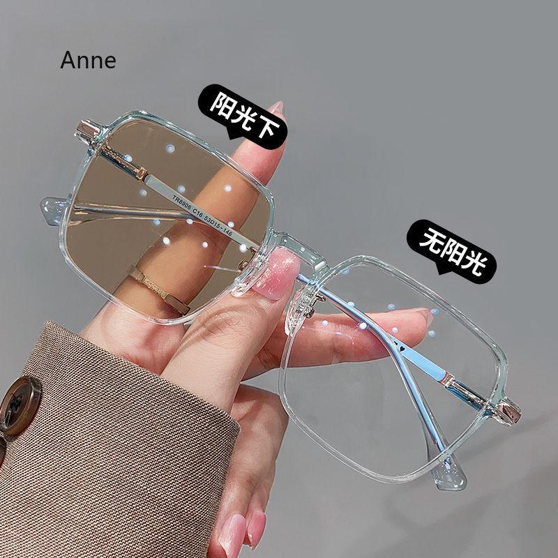 Photochromic Myopia Glasses for Women Men Vintage Large Frame Anti Blue Light Glasses Fashion Finished Optical Eyewear 0 To -400