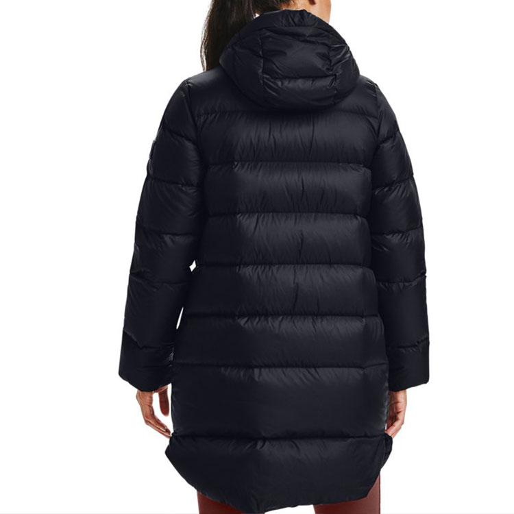 Under Armour Sportstyle Graphic Solid Color Warm Winter Mid-Length Hooded Down Jacket Women Outerwear Black 1355836-001
