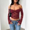 T-shirt Sexy a Manica Lunga Y2K Pizzo Donna Monospalla Svuotato Slim Top