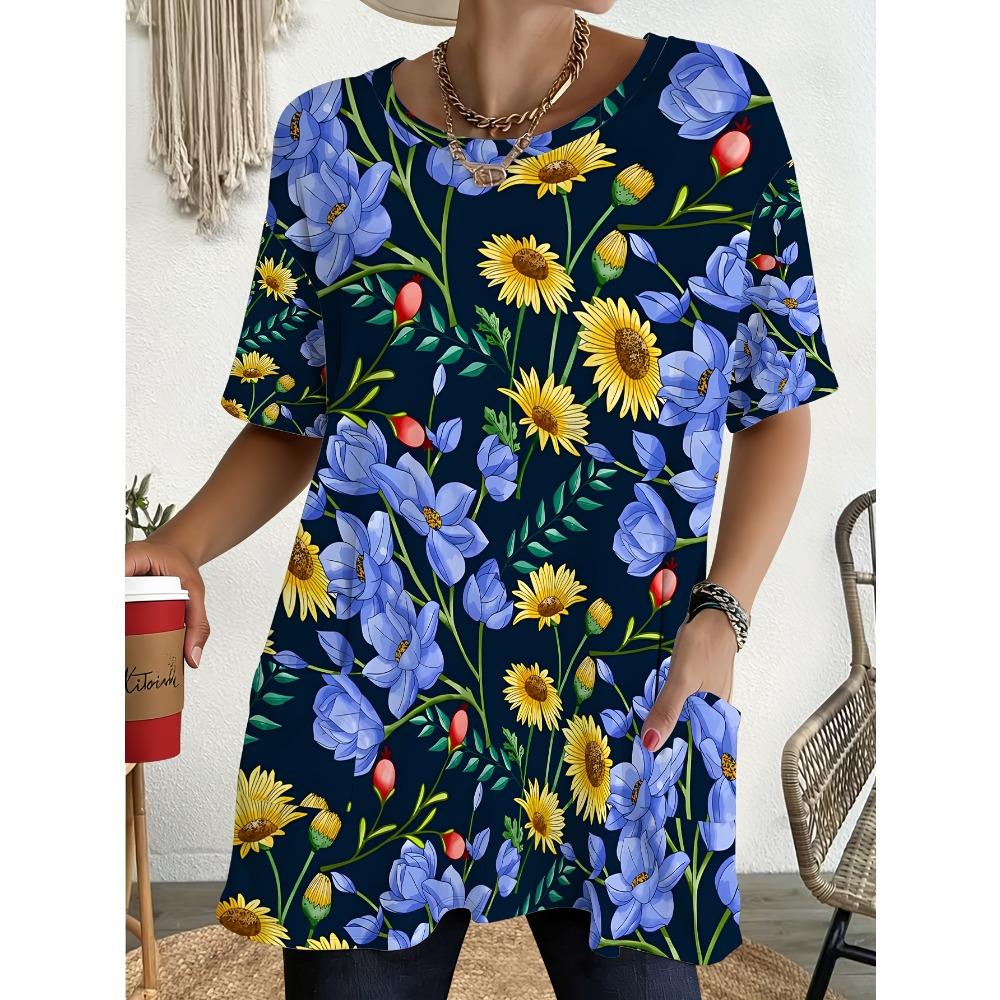 Women's Short-Sleeve T-Shirt Round Neck Blouse Suitable for Daily Wear, Beach Vacations