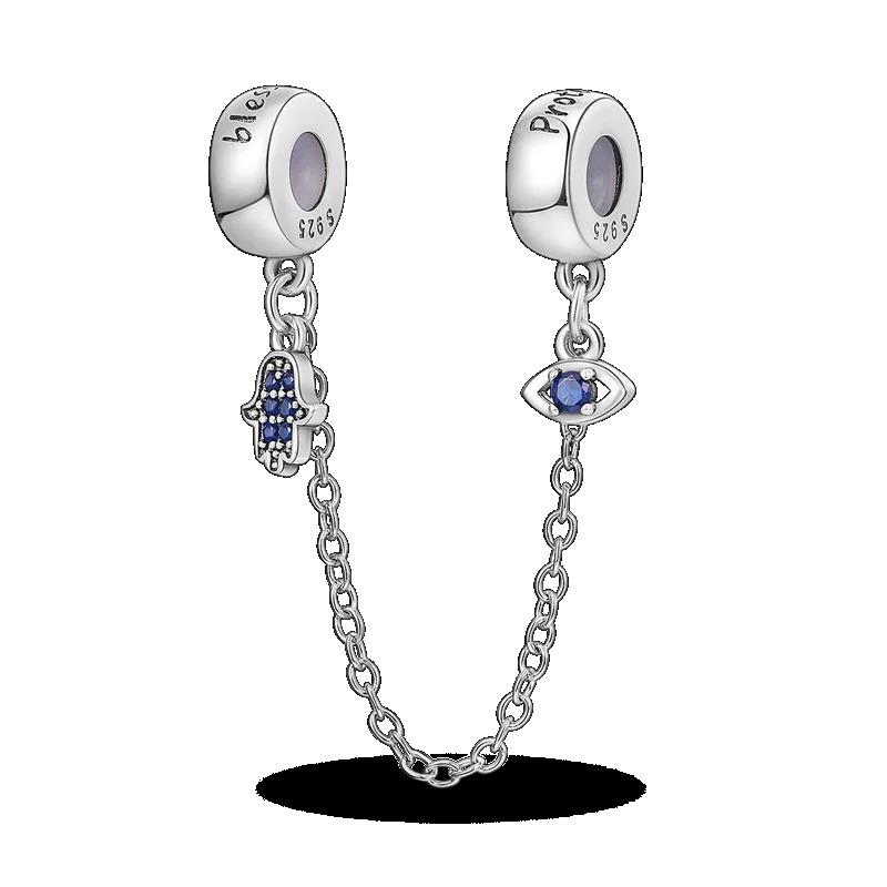 Silver Clasp 925 Silver CZ Pave Clip Charms Daisy Beads Stopper Safety Chain Fit Original Bangle Bracelet Jewelry Clip
