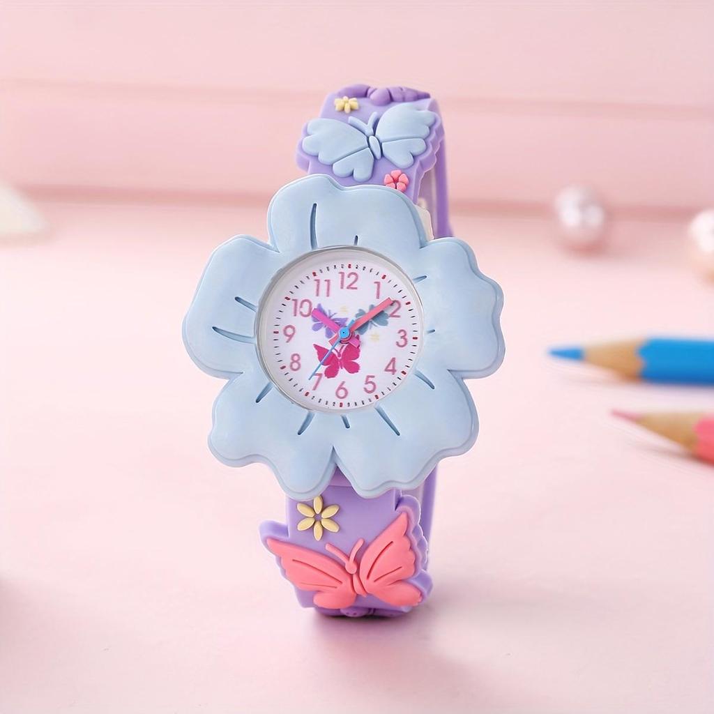 Colorful Cartoon Flower Silicone Wristwatch for Girls - Quartz Movement