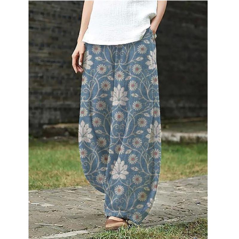 

Женские летние повседневные брюки-кюлоты большого размера с высокой талией и широкими штанинами, свободные тонкие укороченные брюки с эластичной резинкой на талии и цветочным принтом S белый