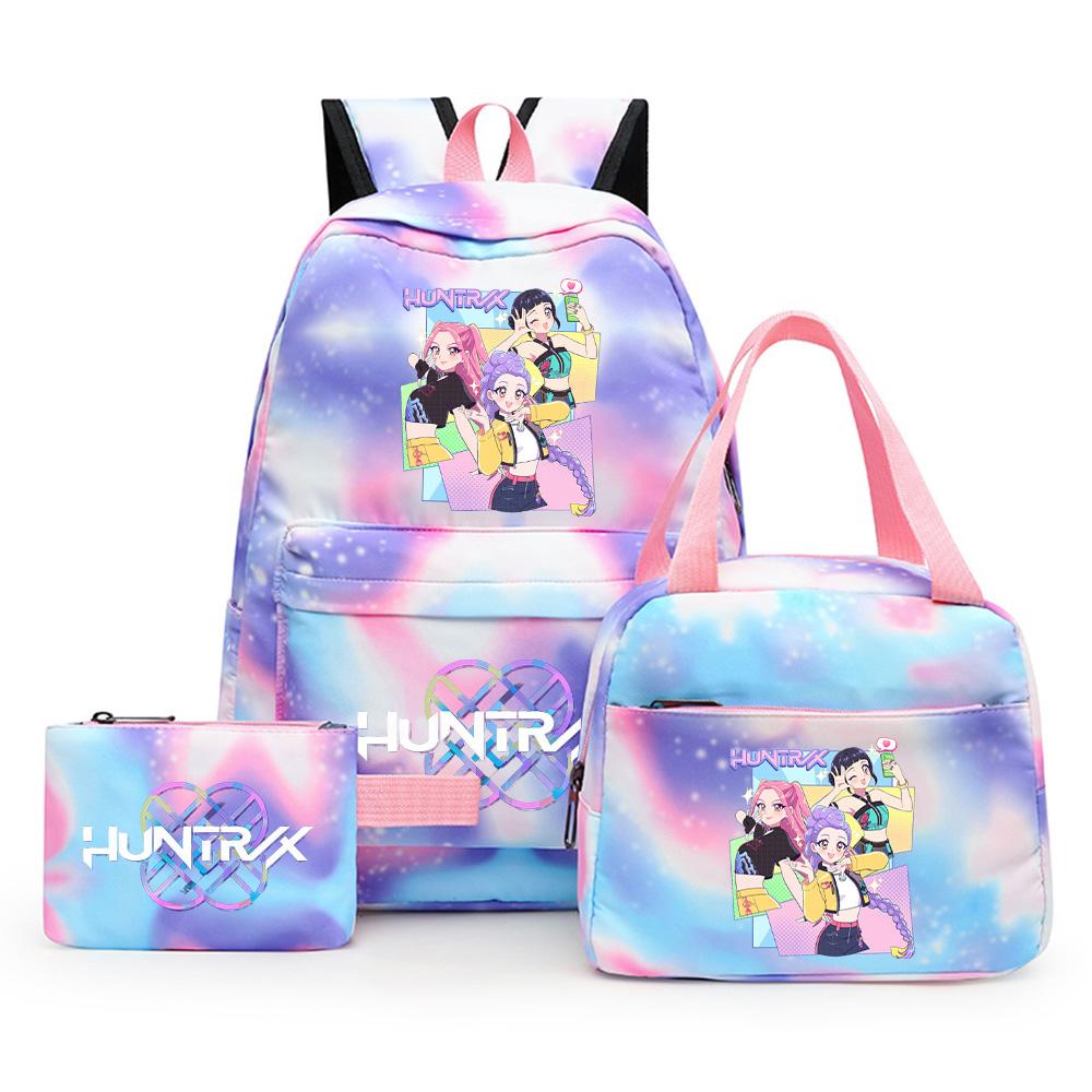 3Pcs/set Cute Cartoon Kpop Printed Backpack with Pengcil Case Lunch Bag for Teenager Girl Boy Bookbag Large Capacity Travel Bag Kid Gift Rucksak