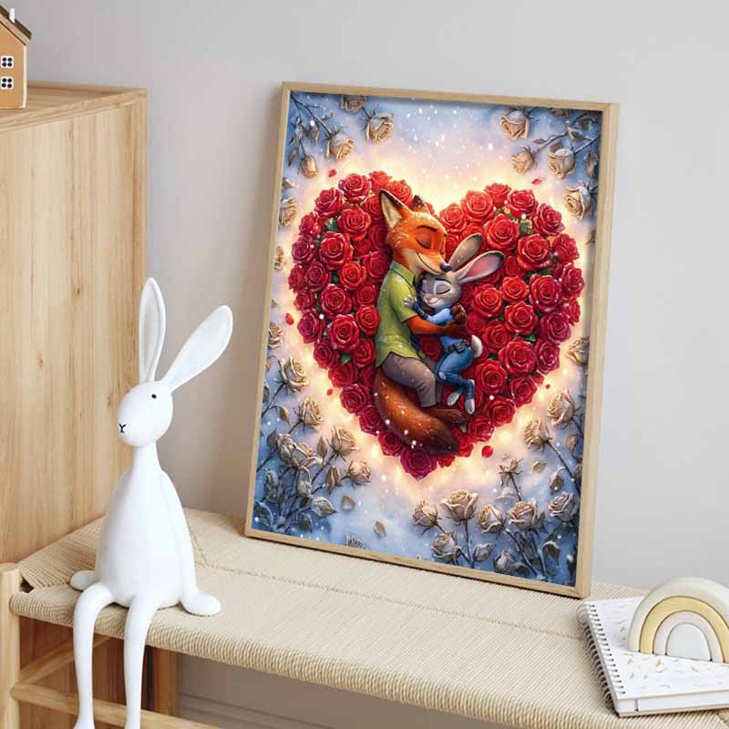 Disney Diamond Painting 5D Judy  Nick Embracing Rose Heart  Cartoon Movie Cross Stitch Embroidery Handmade Gift Home Decor