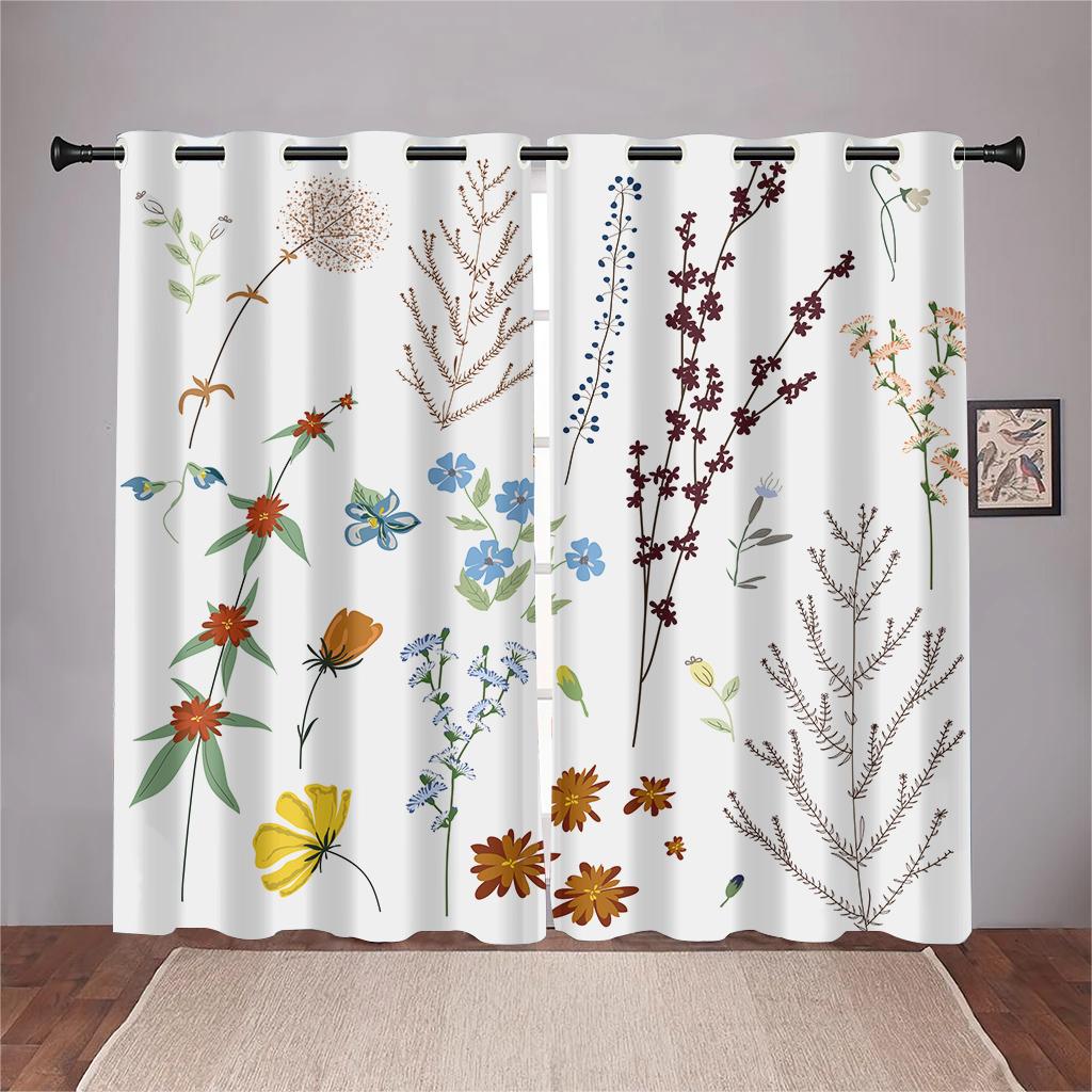 Μοντέρνες Απλές Κουρτίνες σε Στυλ Τέχνης με Λουλούδια, Πράσινα Φύλλα, 2 Πάνελ, Μινιμαλιστική, Σαλόνι, Υπνοδωμάτιο, Γραφείο, Κουζίνα, Σαλόνι, Διακόσμηση Κουρτίνες