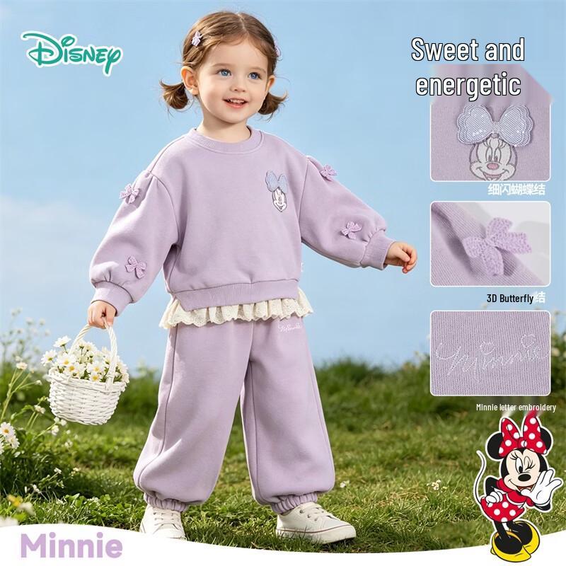 Disney Girls' Casual Sweet Ruffle Bow Sweatshirt Set